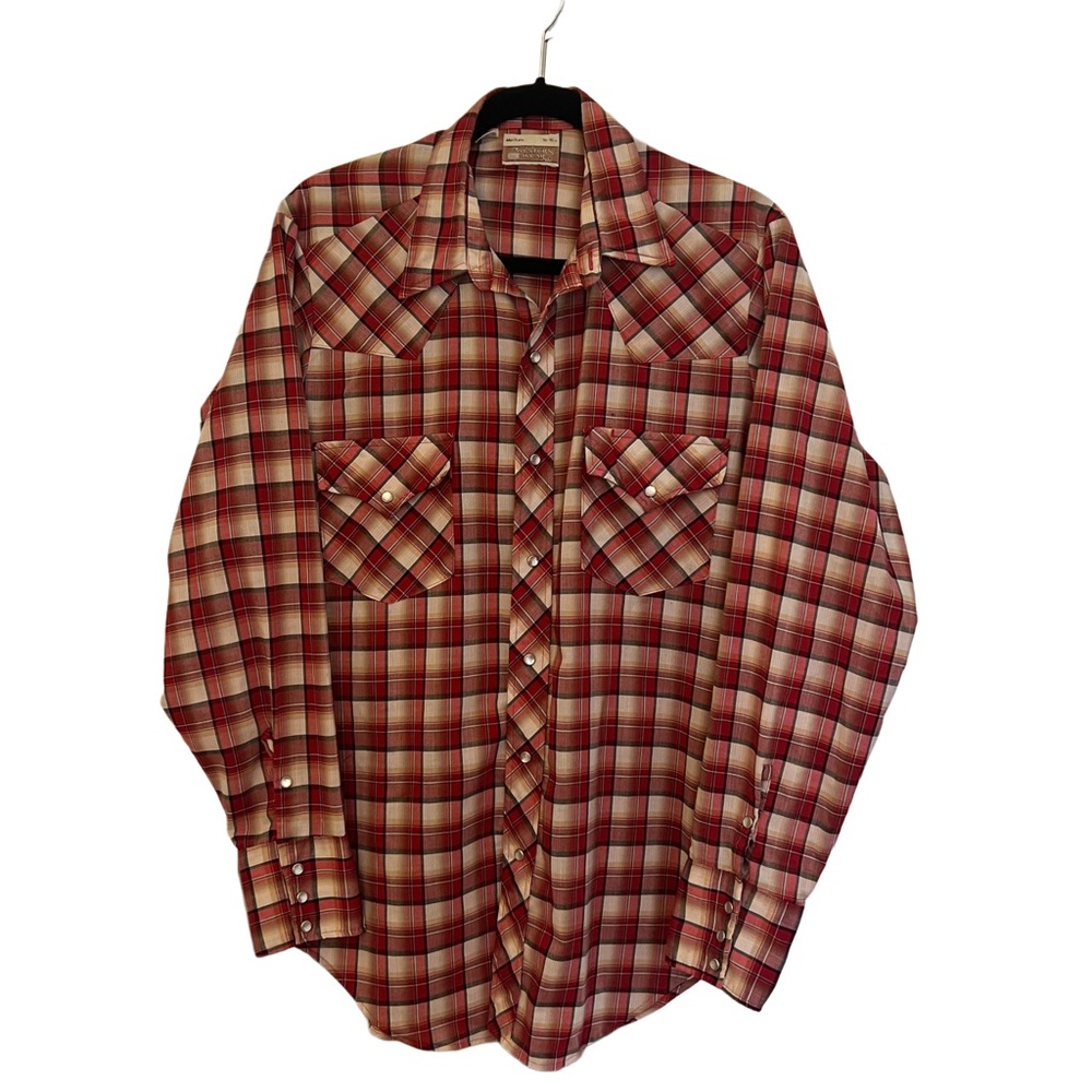 Vintage Sears Western Wear Red Plaid Casual Button Down Shirt Rodeo Maximum